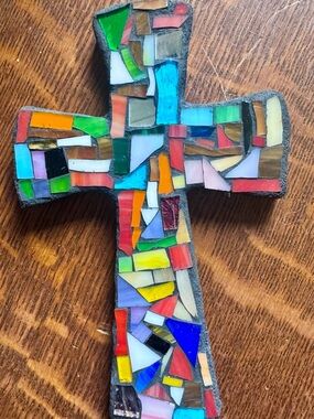 Vibrant Multicolor Mosaic Cross Wall Accent